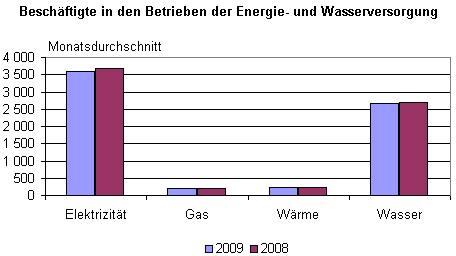 Beschäftigtenlage in der Thüringer Energie- und Wasserversorgung im Jahr 2009